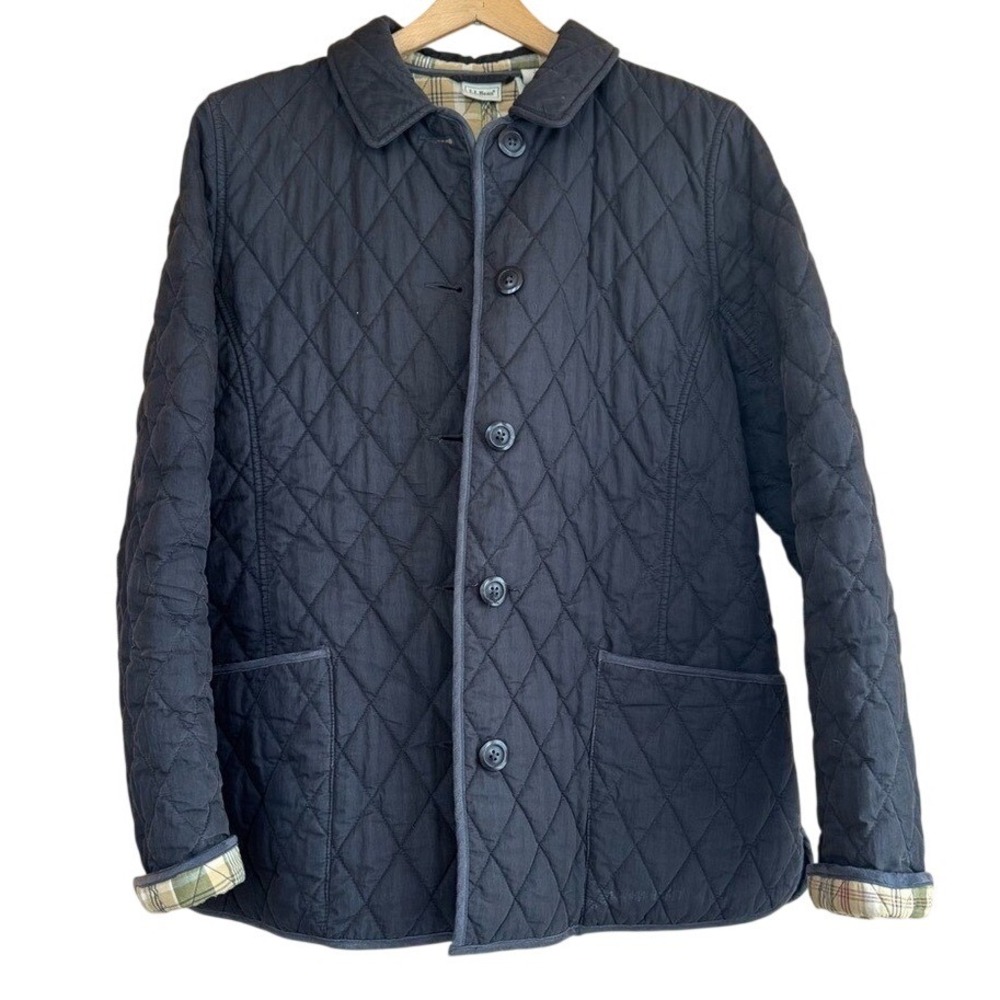 L.L. Bean Quilted Barn Jacket Black Plaid Utility Cabincore Women's Large